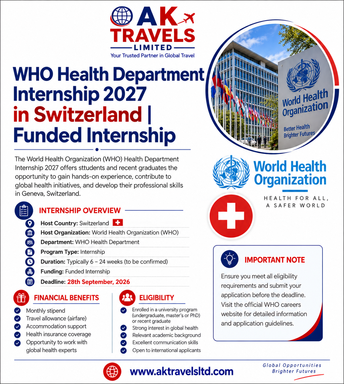 WHO Health Department Internship 2027 in Switzerland | Funded Internship