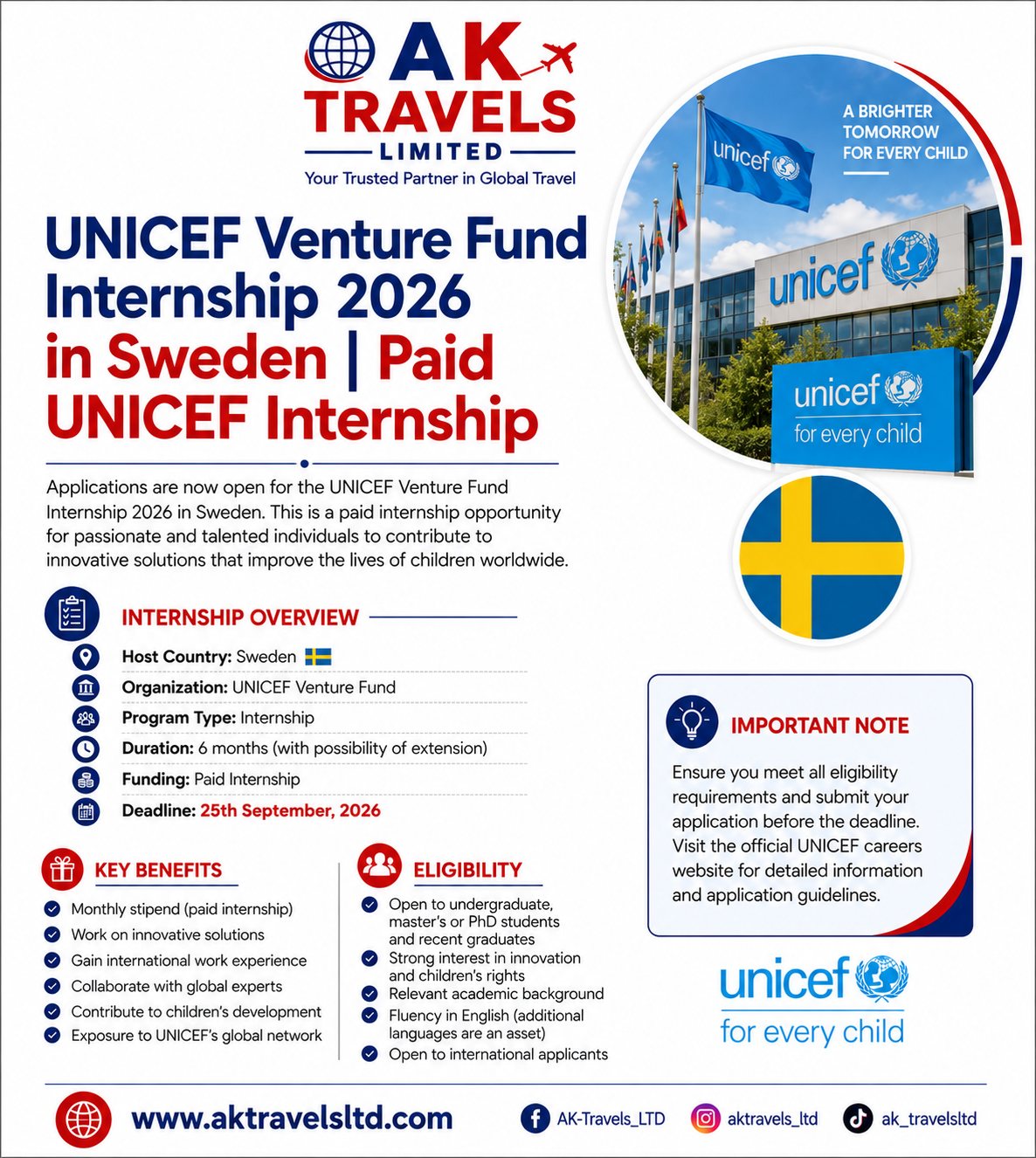 UNICEF Venture Fund Internship 2026 in Sweden | Paid UNICEF Internship